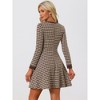INSPIRE CHIC Women's Houndstooth Plaid Contrast Color Crew Neck Button Front Elegant A-Line Dress - 4 of 4