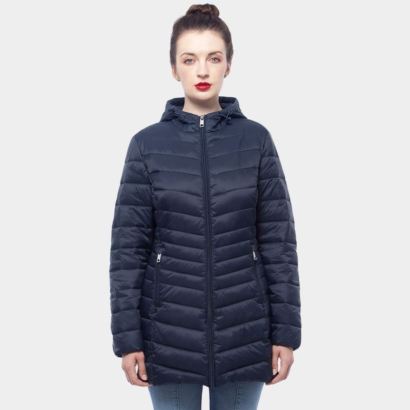Rokka&Rolla Women's Light Long Coat Packable Puffer Jacket-Dark Navy, size Small