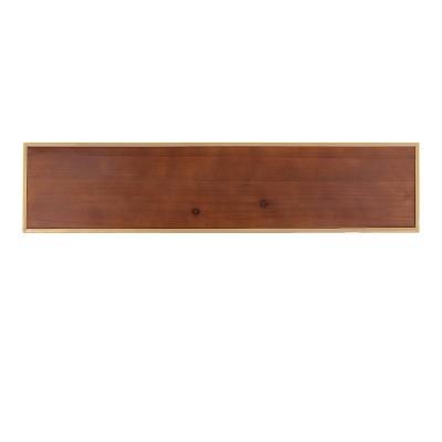 Walnut Brown and Gold Half-Moon Floating Wall Shelf