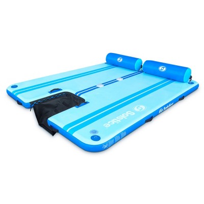 Solstice Original Floating Inflatable Dock, RISE Swimming Platform, 10 x 8 Foot Water Mat Swim Raft with Integrated Backrest and Mesh Entryway