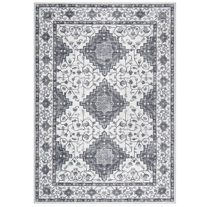 2 x 6 ft Polyester Pearl Velvet Blue Rectangular Hallway Bathroom Entryway Kitchen Office Foldable Flower Printed  Washable Area Rug - 1 of 4