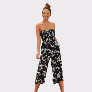 Women's Floral Strapless Culotte Jumpsuit - LASCANA - 1 of 4