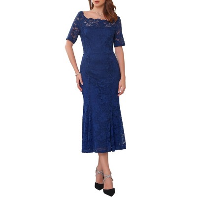 INSPIRE CHIC Women's Off Shoulder Short Sleeve Formal Wedding Mermaid Lace Cocktail Dresses