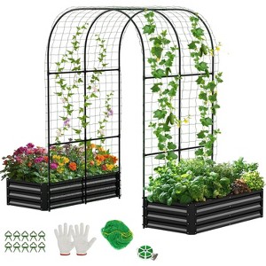 DoCred 3 in 1 Raised Garden Bed with 87in Tall Arch Trellis for Climbing Plants, Galvanized Planter Garden Box Outdoor for Gardening - 1 of 4