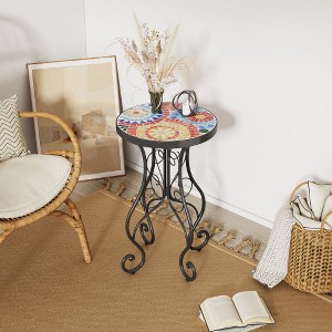 XIYUYEU French Country Patio End Table with Vibrant Tile Top, Outdoor SideTables with Scrolling Floral Patterns and Curved Frame -Multicolored - 1 of 4