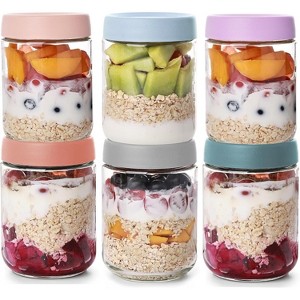 16oz Overnight Oats Containers with Plastic Airtight Lids, 6 Pack Wide Mouth Mason Salad jars, Glass Food Storage Containers - 1 of 4