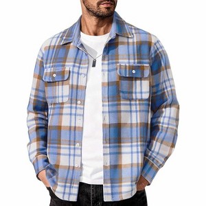 COOFANDY Men's Flannel Shirts Long Sleeve Cotton Plaid Shirt Jacket Casual Button Down Shirt with Pockets - 1 of 4