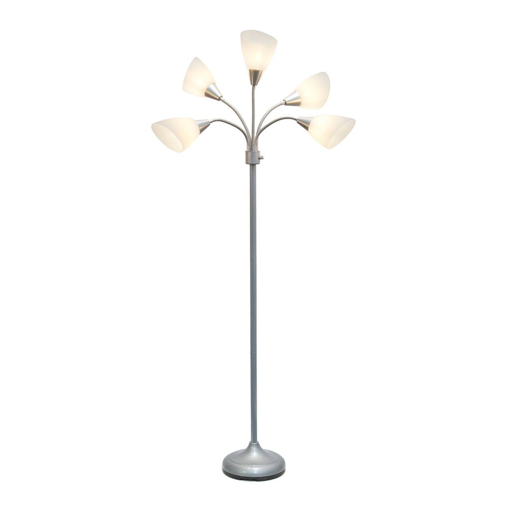 Photos - Floodlight / Street Light 67" Contemporary Multi 5-Head Adjustable Gooseneck Floor Lamp with Shades White - Simple Designs: ETL Listed, Rotary Dimmer