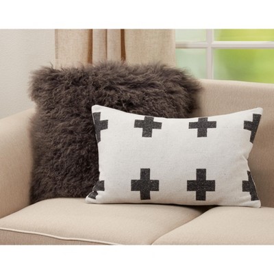 23" Black and White Reversible Plus Sign Throw Pillow