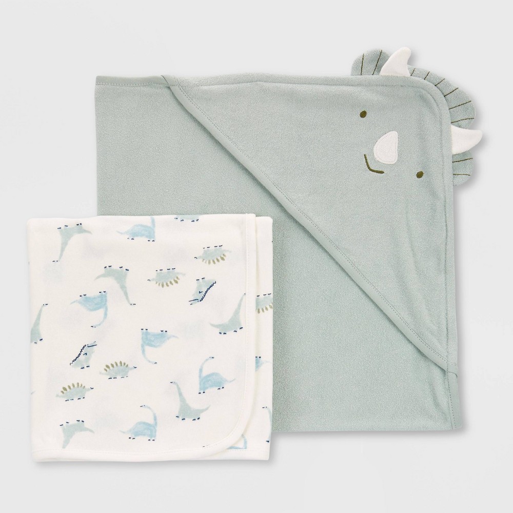 Photos - Towel Carter's Just One You® Baby Boys' Dino Hooded Bath  - Sage Green