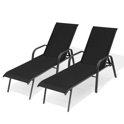 Crestlive Products 2 Pcs Patio Chaise Lounge Chair Adjustable Chair with 5 Positions and Flat Position