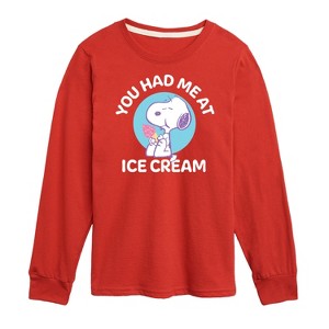 Boys' - Peanuts - You Had Me At Ice Cream Long Sleeve Graphic T-Shirt - 1 of 4