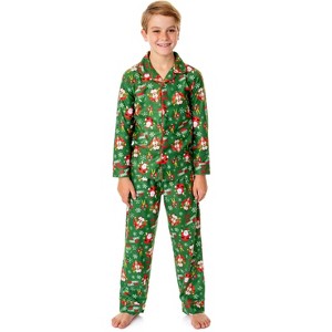 Elf The Movie Boys' Film OMG! Santa! I Know Him! Button Sleep Pajama Set Green - 1 of 3