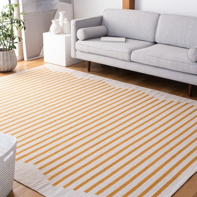 Ivory and Gold Handwoven Cotton 9' x 12' Rug