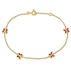 EVERLY JEWELRY | 14K Yellow Gold Pink Enamel Butterfly Charm Rolo Chain Link Bracelet, 5.5 inch - 1 of 4