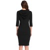 Women's Sweatshirt Dress 3/4 Sleeve Hoodie with Front Pocket Knee Length Slim Fit Pullover Hoodie Dress,Black - XXL - 2 of 4