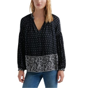 Lucky Brand Womens Floral Print Peasant Blouse, Black, X-Small - 1 of 1