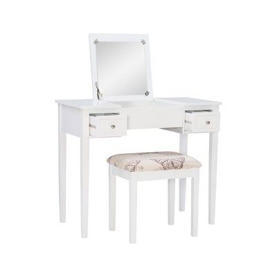 White Vanity Desk with Butterfly Print Bench