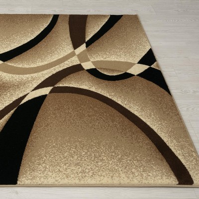 Beige Abstract 6' x 9' Stain-Resistant Synthetic Area Rug