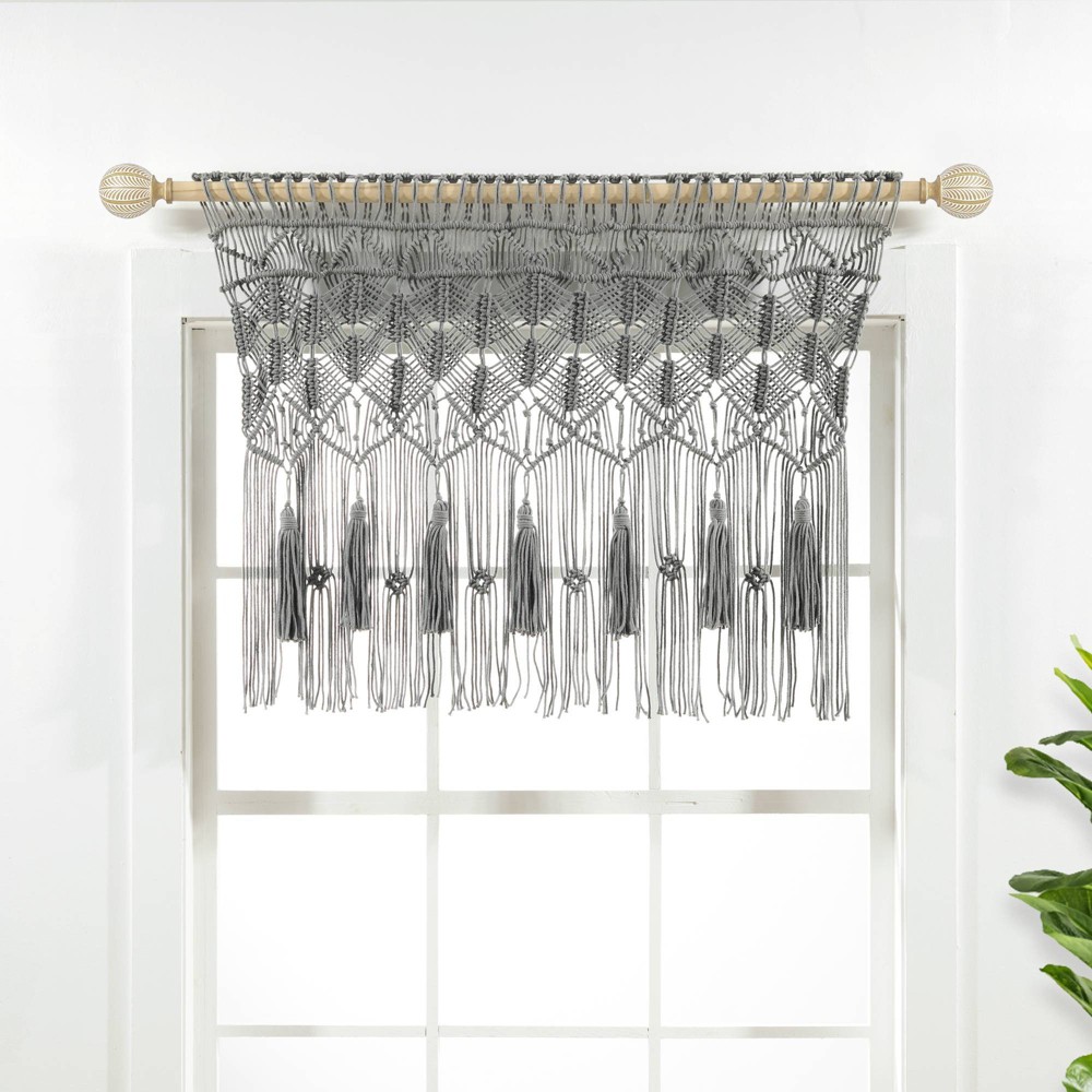 Photos - Curtain Rod / Track 40"x30" Boho Macrame Tassel Cotton Window Valance Gray - Lush Décor