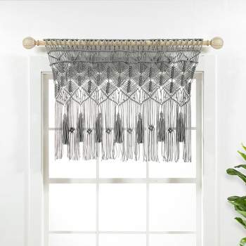 40"x30" Boho Macrame Tassel Cotton Window Valance Gray - Lush Décor