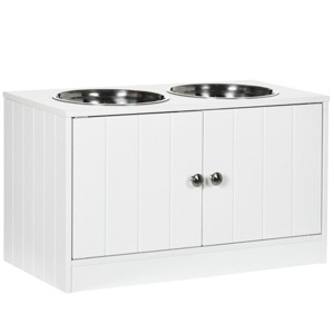 INFURNIC Pet Bowl Large Elevated Dog Feeding Station with Storage Cabinet Stainless Steel Bowls, White, 23.5"*11.75"*14" - 1 of 4