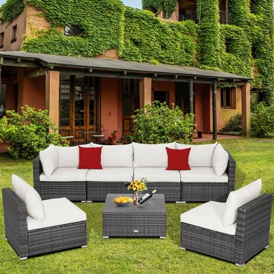 Tangkula 7PCS Patio Rattan Sectional Sofa Set Outdoor Furniture Set w/ Cushions