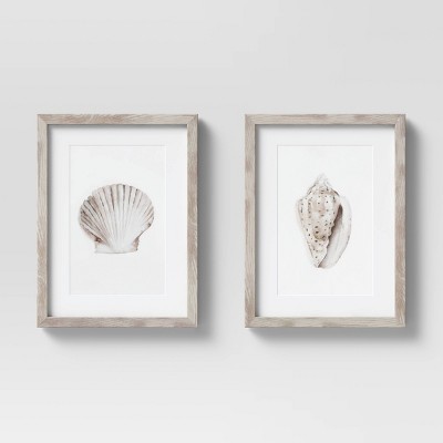 (Set of 2) 12" x 16" Seashell Framed Wall White/Gray - Threshold™