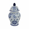 Sagebrook Home 10" Temple Jar - White and Blue Vintage Floral Design - Contemporary Glam Ceramic Temple Jar For Indoor - 3 of 4