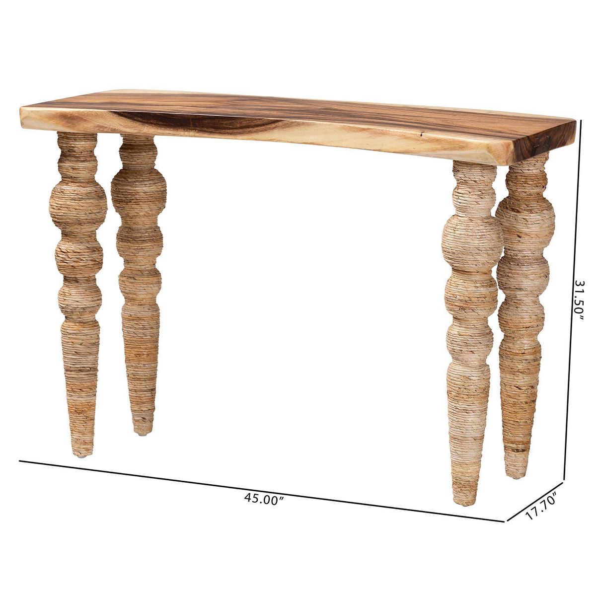 bali & pari Nasnan Teak Wood Console Table with Seagrass Legs Entryway Table Brown - thumbnail 9