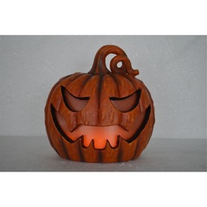 Season's Designs 6-Inch Moving Flame Pumpkin Jack-o'-Lantern Animated Halloween Decoration with LED Warm White Light, Indoor/Outdoor Use, Polyresin, - 1 of 1