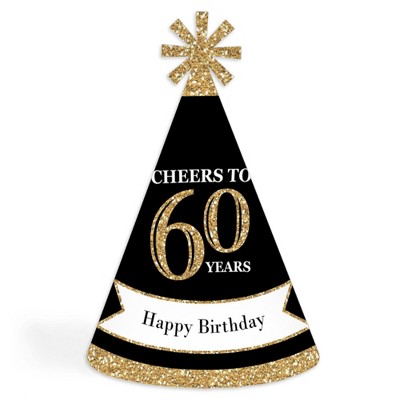 Big Dot of Happiness Adult 60th Birthday - Gold - Cone Birthday Party Hats for Kids and Adults - Set of 8 (Standard Size)