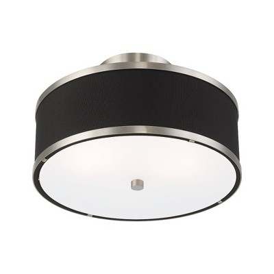 Brushed Nickel and Black Fabric 2-Light Semi-Flush Mount