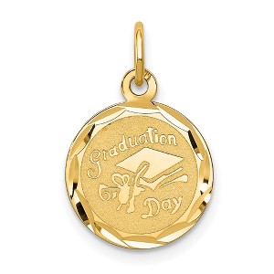Black Bow Jewelry 14k Yellow Gold Graduation Cap Brocaded Disc Charm or Pendant, 14mm - 1 of 4