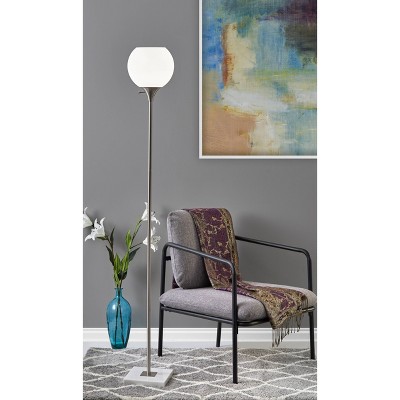 71" Brushed Steel and Marble Torchiere Floor Lamp