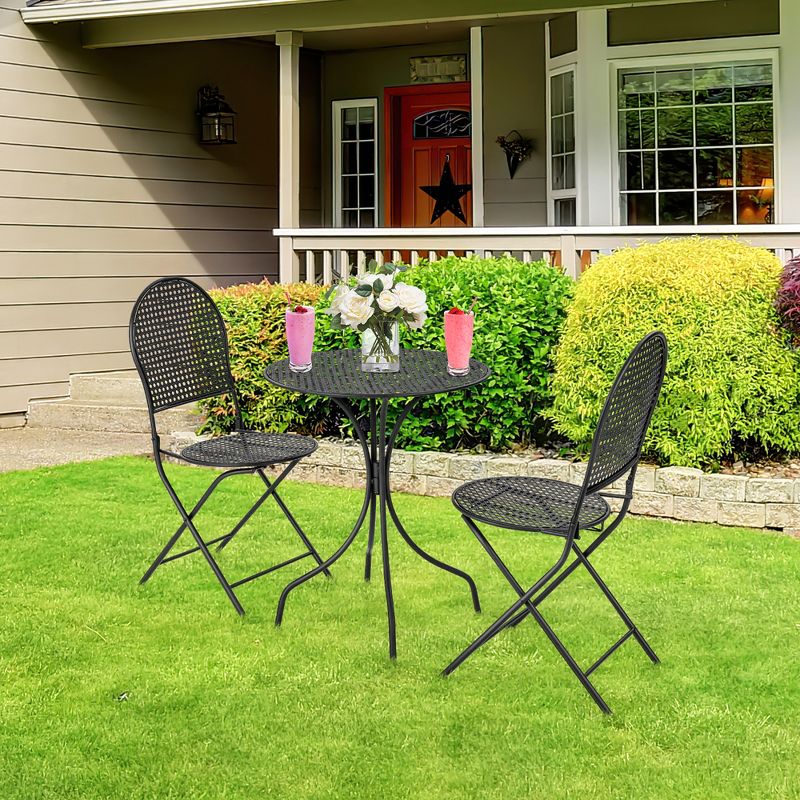 3pcs Patio Bistro Set Outdoor Conversation Furniture Table & Folding Chair, 2 of 11