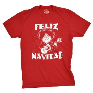Mens Feliz Navidad T Shirt Funny Guitar Mexican Santa Claus Christmas Tee - Crazy Dog Men's T Shirt - 1 of 4