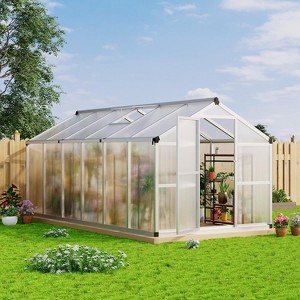 Walk-in Polycarbonate Greenhouse with Adjustable Roof Vent & Lockable Door - Sturdy Aluminum Frame for Outdoor Garden Protection - 1 of 4