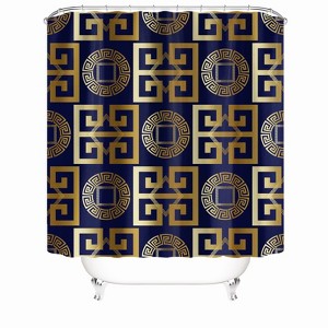 Blue Gold Pattern Shower Curtains for Bathroom Waterproof Fabric Bath Curtain Durable Soft Stylish Bathroom Decor 72x72 Inch - 1 of 1