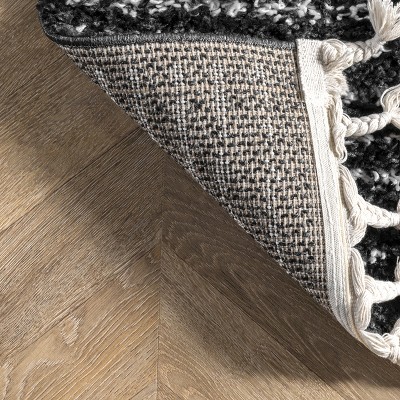 Braided Black Wool Moroccan Diamond Tassel 6'7"x9' Rug