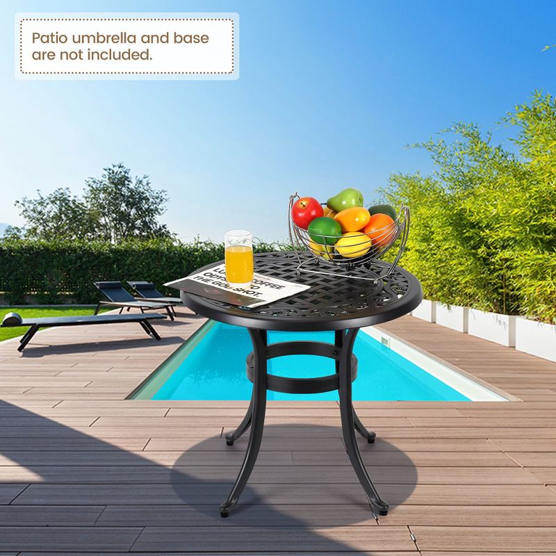 Whizmax Patio Bistro Table, Cast Aluminum Round Outdoor Table, Bistro Table with Umbrella Hole, for Poolside, Deck, Porch, Garden, Balcony, Black, 5 of 11