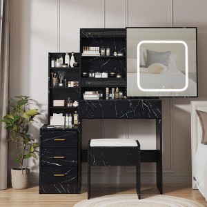 Vanity Desk with Mirror and LED Lights, Makeup Vanity Desk with Sliding Lighted Mirror, Power Outlet - 1 of 4