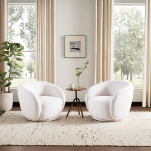 Set of 2 Swivel Accent Chairs, Boucle Barrel Chair with Solid Wood Frame,Single Upholstered Barrel Lounge Armchairfor Living Room-Koiai - 1 of 4