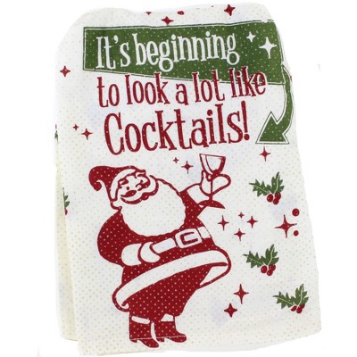 Decorative Towel 28.0" Looks Like Cocktails With Santa 100% Cotton Kitchen Drink  -  Kitchen Towel