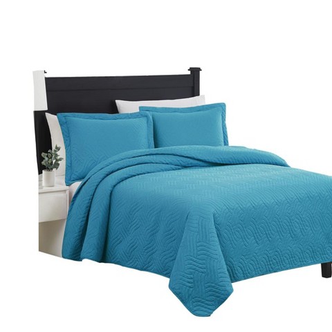 RT Designers Collection Ruby 3 Pieces Pinsonic Lightweight Quilts Set Queen Size For Bedding Blue