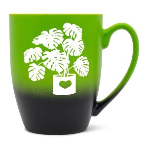 Elanze Designs Botanical Foliage Nature Coffee Cup Mug 12 Ounce Ceramic With Ombre Gradient Elegant Minimalist Monstera in Heart Planter Silhouette - 1 of 4