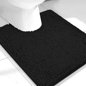 Home Mart Goods Black Soft Cozy Plush Chenille Contour Bath Mat Bathroom Rug - 1 of 3