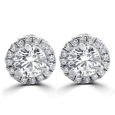 Pompeii3 1/2ct Round Diamond Halo Studs 10K White Gold