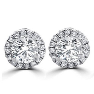 Pompeii3 1/2ct Round Diamond Halo Studs 10K White Gold - 1 of 4