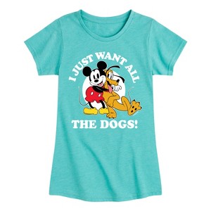 Girls' - Disney - Mickey Pluto Just Want All Dogs Fitted Short Sleeve Graphic T-Shirt - 1 of 4